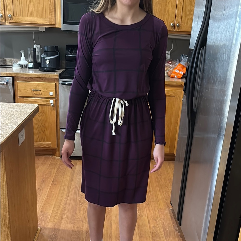Purple Ribbed Tie Front Sheath Dress